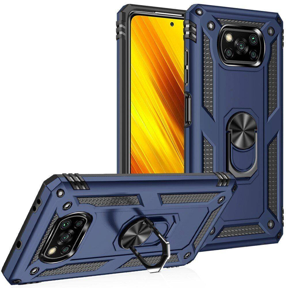 

Чехол Shield для Xiaomi Poco X3 / X3 Pro бампер противоударный с подставкой Dark-Blue, Синий