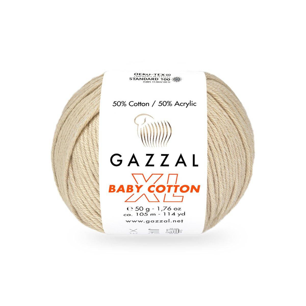 

Gazzal Baby Cotton XL (Газзал Беби Котон ХЛ) № 3445 светлый беж (Пряжа с хлопком, нитки для вязания), Светло-бежевый