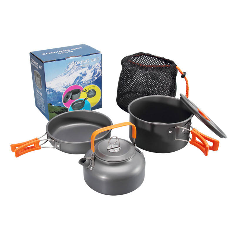 

Набор туристической посуды Cooking Set DS-308, оранжевые ручки, Серый