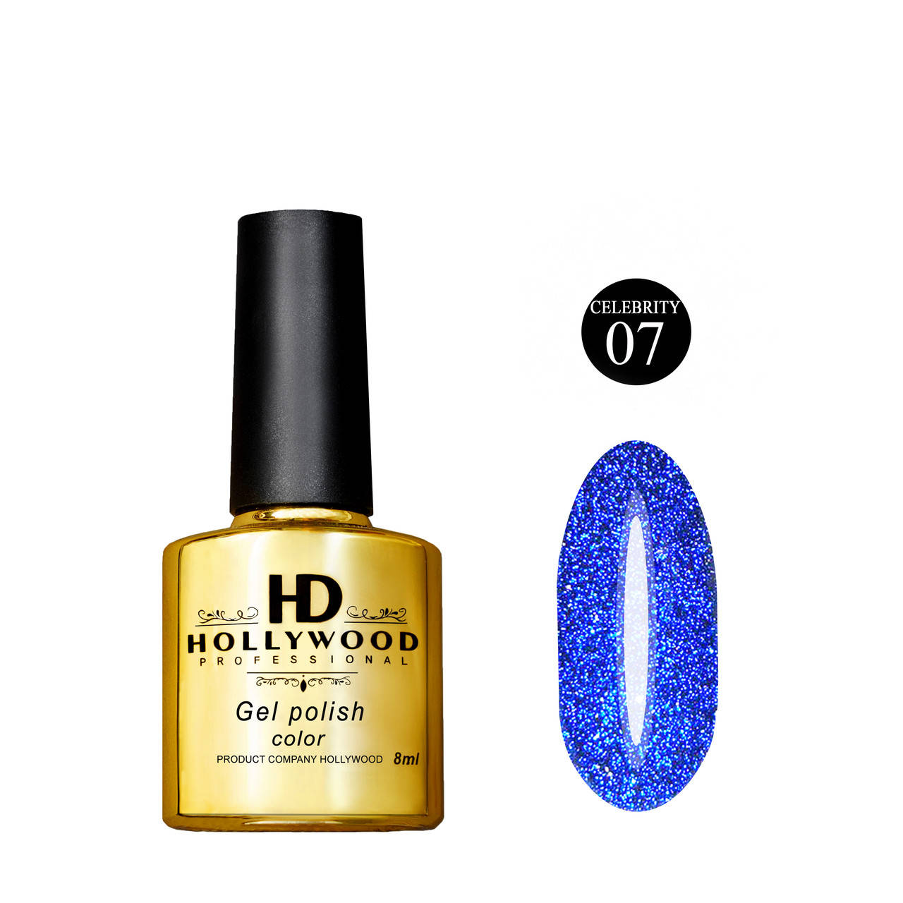 

Гель лак 07 Celebrity Светоотражающий Синий HD Hollywood 8 ml