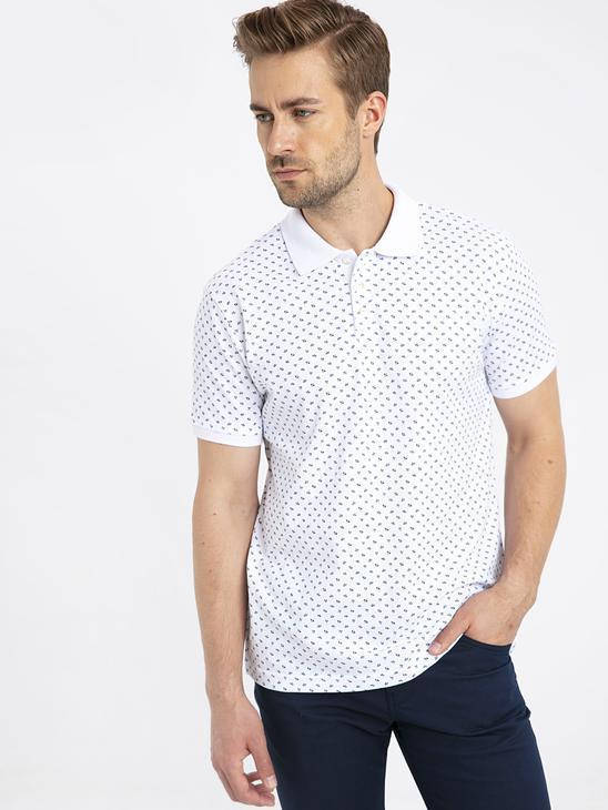 

Белое мужское поло LC Waikiki/ЛС Вайкики с синим принтом