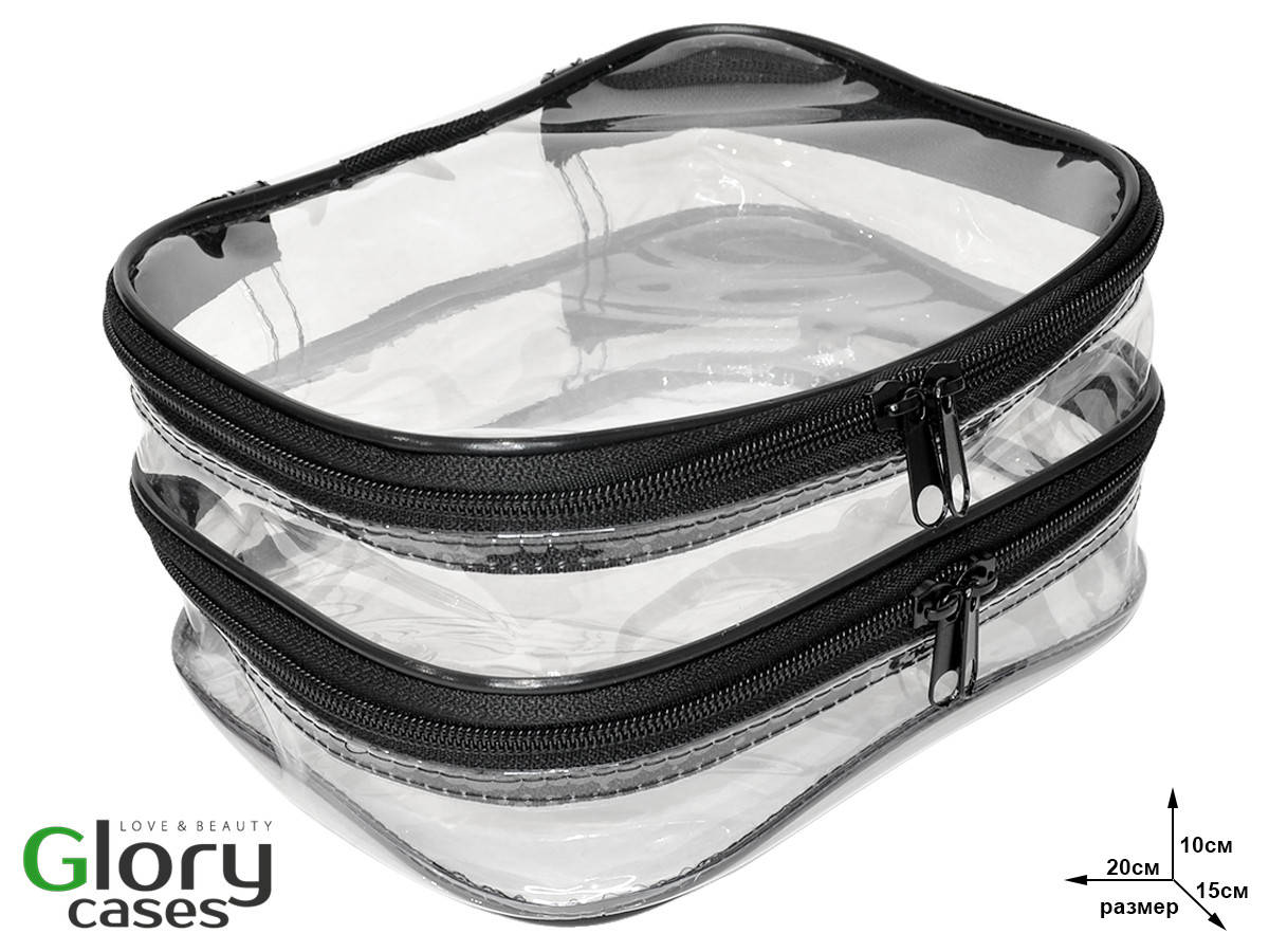 

Косметичка прозрачная для визажиста, косметики Glory Cases на 2 отдела Черный, Красный