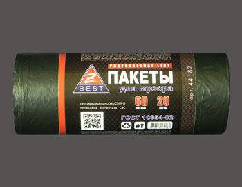 

Пакеты для мусора прочные 60л 20шт черные Z-BEST 17мк