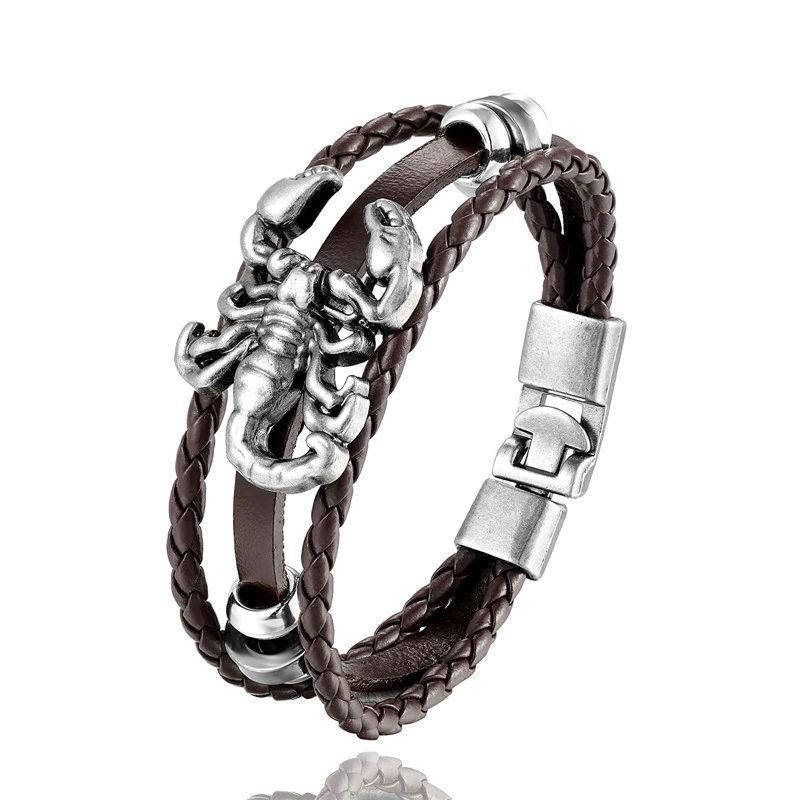

Мужской кожаный браслет Скорпион (Scorpio) Коричневый