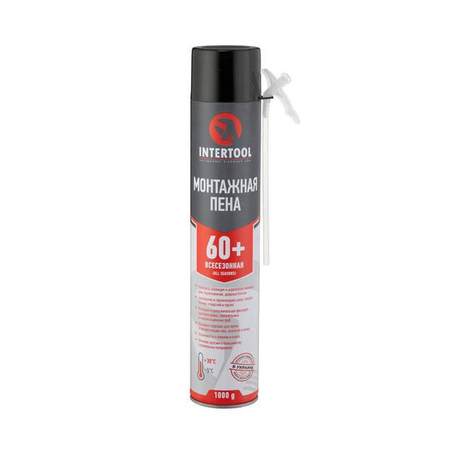 

Пена монтажная, всесезонная, 750мл/1000г. 60л.+, трубочка INTERTOOL FS-1100