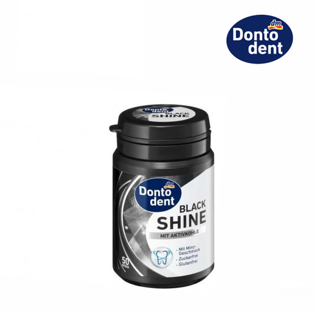 

Жевательная резинка Dontodent Black Shine с активированным углем и ксилитом (мятный вкус), 50 шт