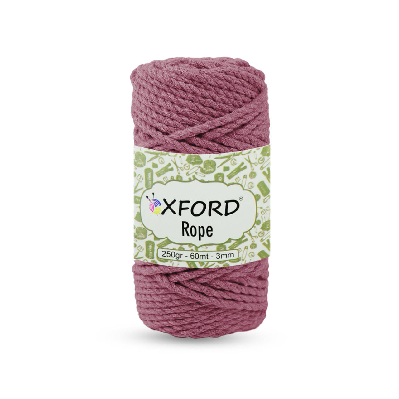 

Хлопковый шнур макраме крученый Oxford Rope. Темно-розовый. 250 г, 60 м, 3 мм