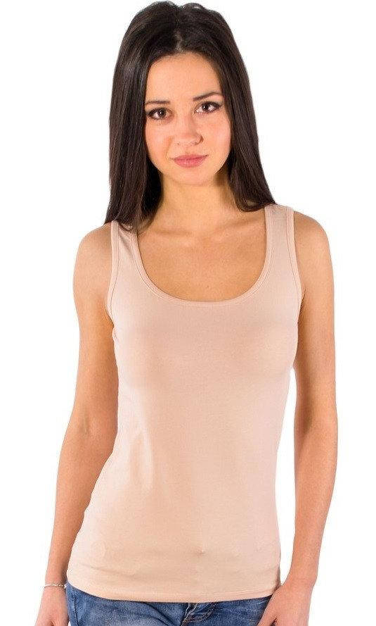 

Однотонная майка женская летняя трикотажная хлопковая, бежевая 48, Бежевый