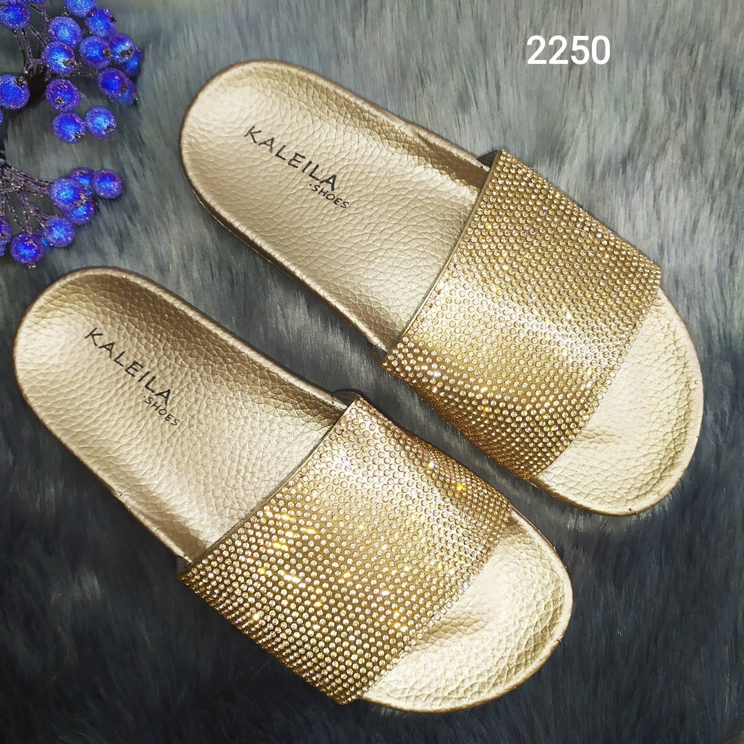 

Женские шлепанцы бронзовые со стразами KALEILA 37