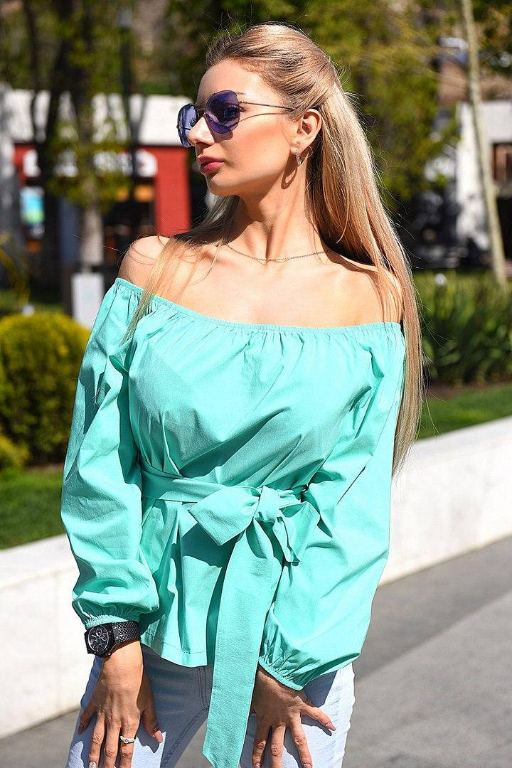

Блузка с открытыми плечами, Мята
