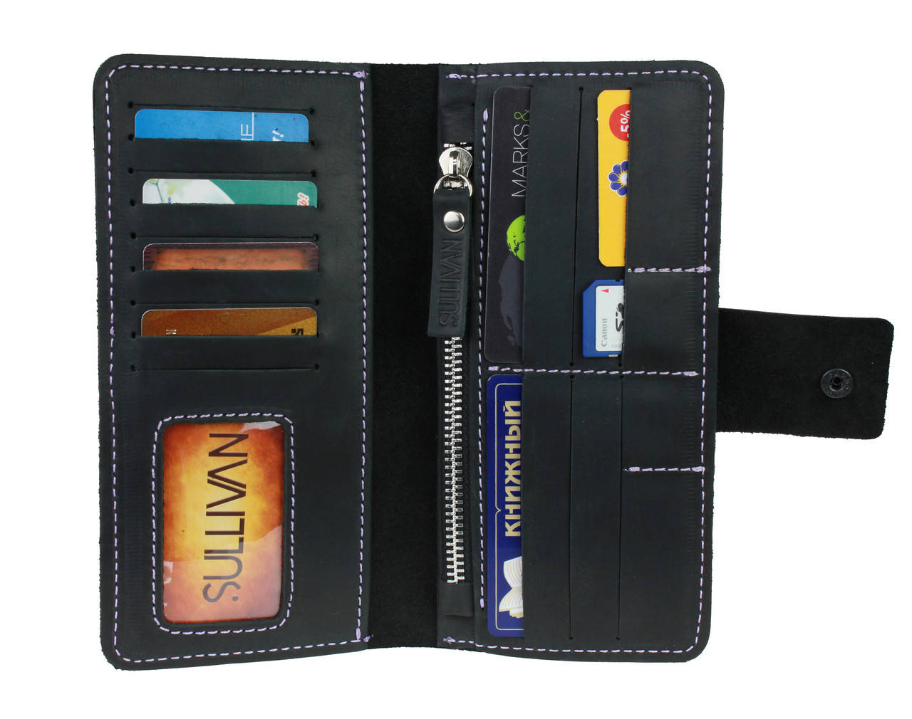 

Кошелек женский кожаный SULLIVAN kgb42(8) черный фиолетовая нитка