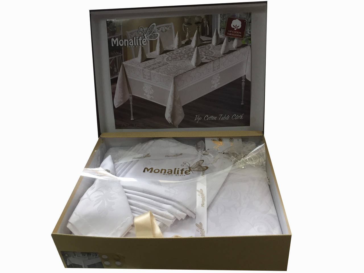 

Скатерть c салфетками Monalife Beyaz 160-220 см полиэстер белая, Белый