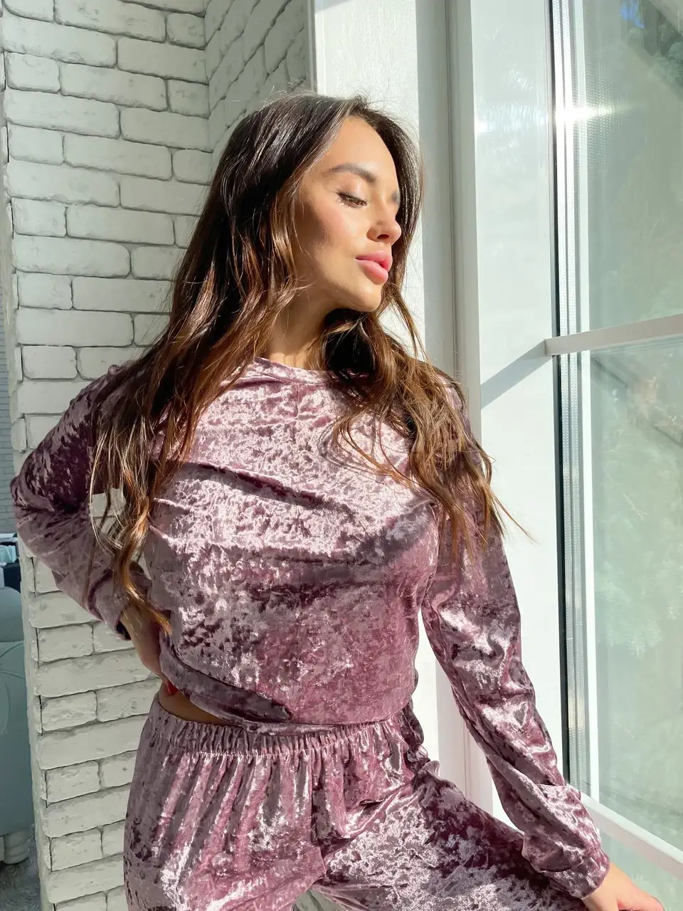 

Женская велюровая пижама штаны и кофта (розовая)