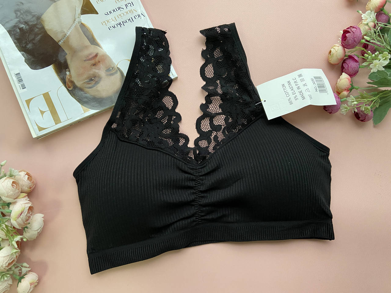 

Кружевной топик на большую грудь, черный женский бесшовный топ больших размеров 6XL