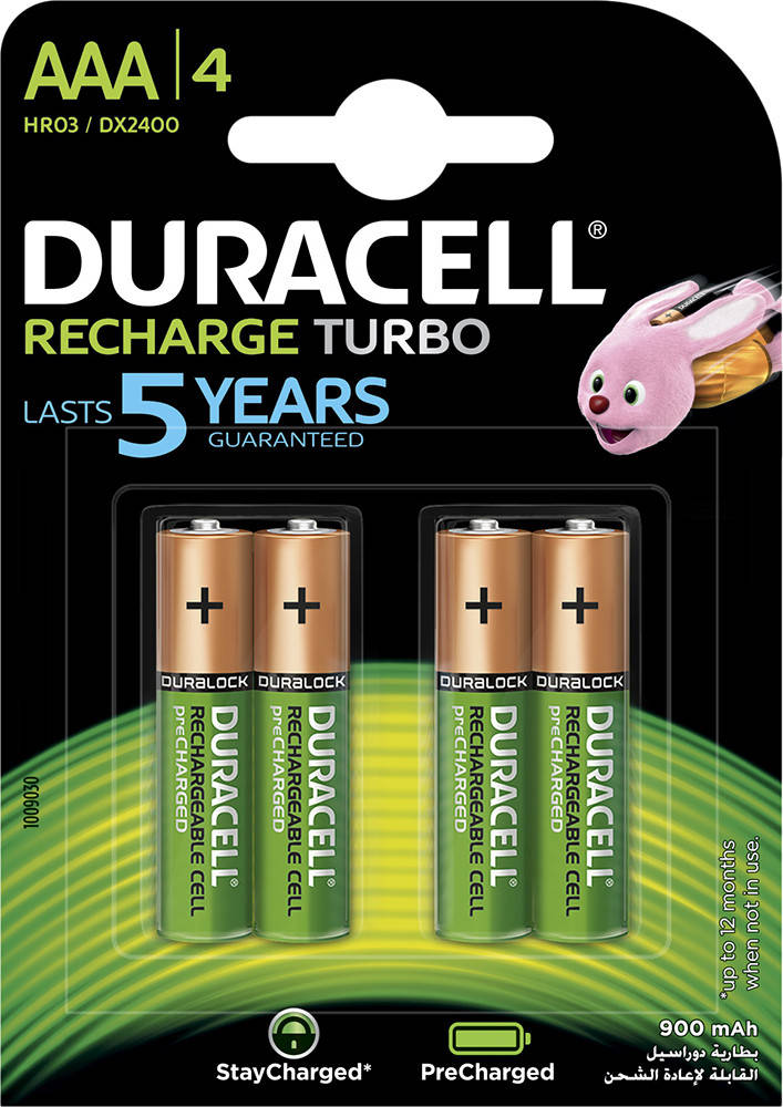 

Аккумуляторы ААА, 900 mAh, Duracell Recharge Turbo, 4 шт, 1.2V, Blister (DX2400))