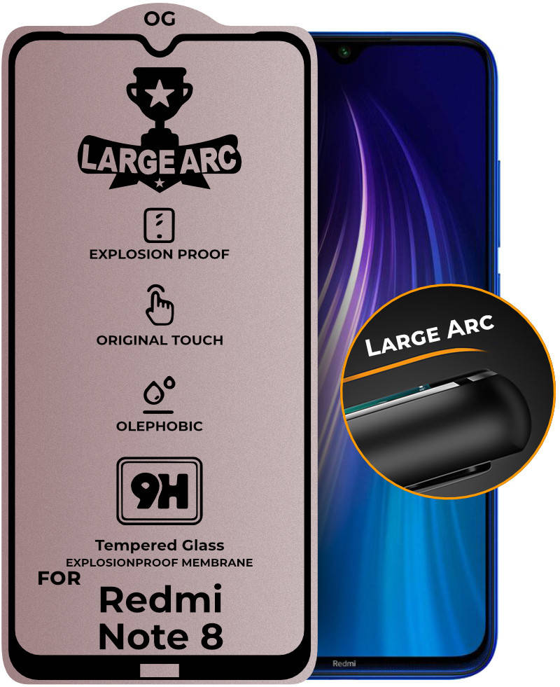 

Защитное стекло Large Arc Xiaomi Redmi Note 8 (Full Glue)