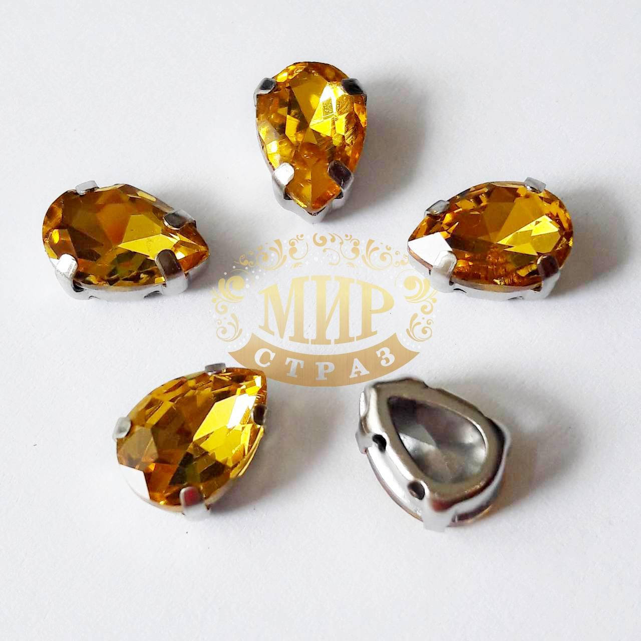 

Стразы в цапах Люкс, форма Капля, цвет Topaz, 7х10мм, 1шт, Белый