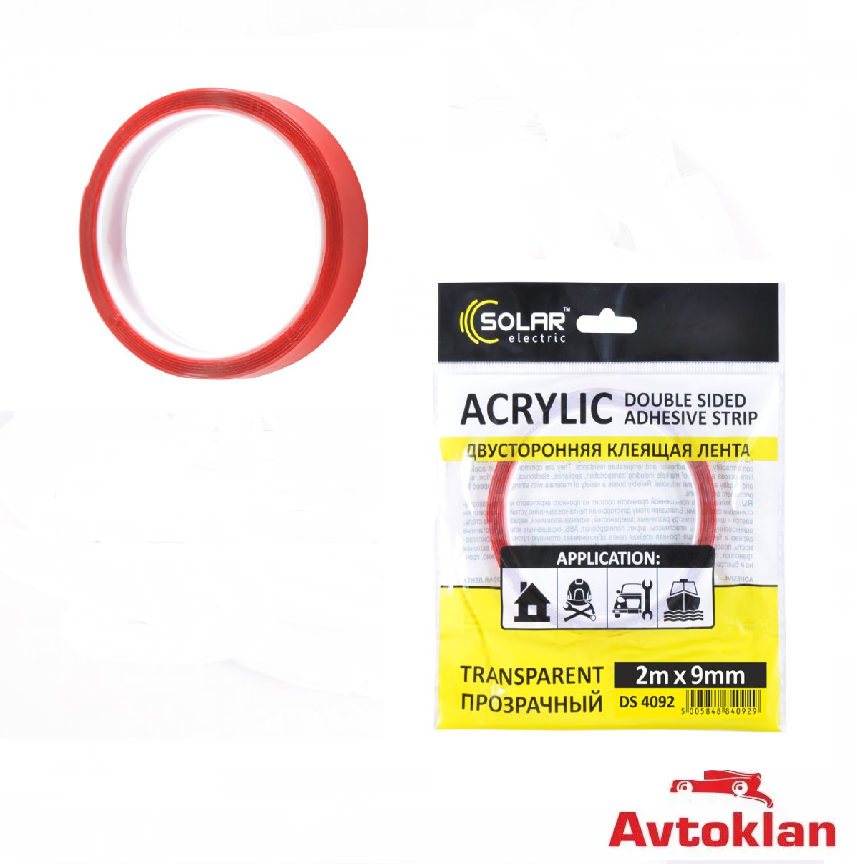 

Скотч двусторонний клеящая лента SOLAR (DS4092) прозрачный ACRYLIC (VHB) 2м x 9мм