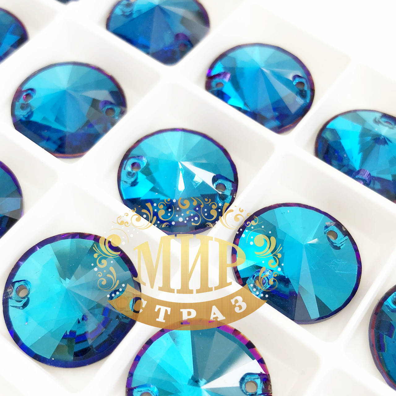 

Пришивные стразы Lux 14мм, форма-риволи, цвет Bermuda Blue, 1шт