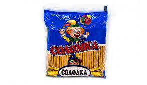 

Фасованная Соломка Улыбка сладкая хрустящие палочки с золотистой гладкой корочкой 240г 20шт. в упаковке