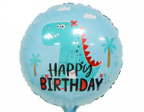

Фольгированный шар круг Happy Birthday динозаврик 18" Китай, Голубой