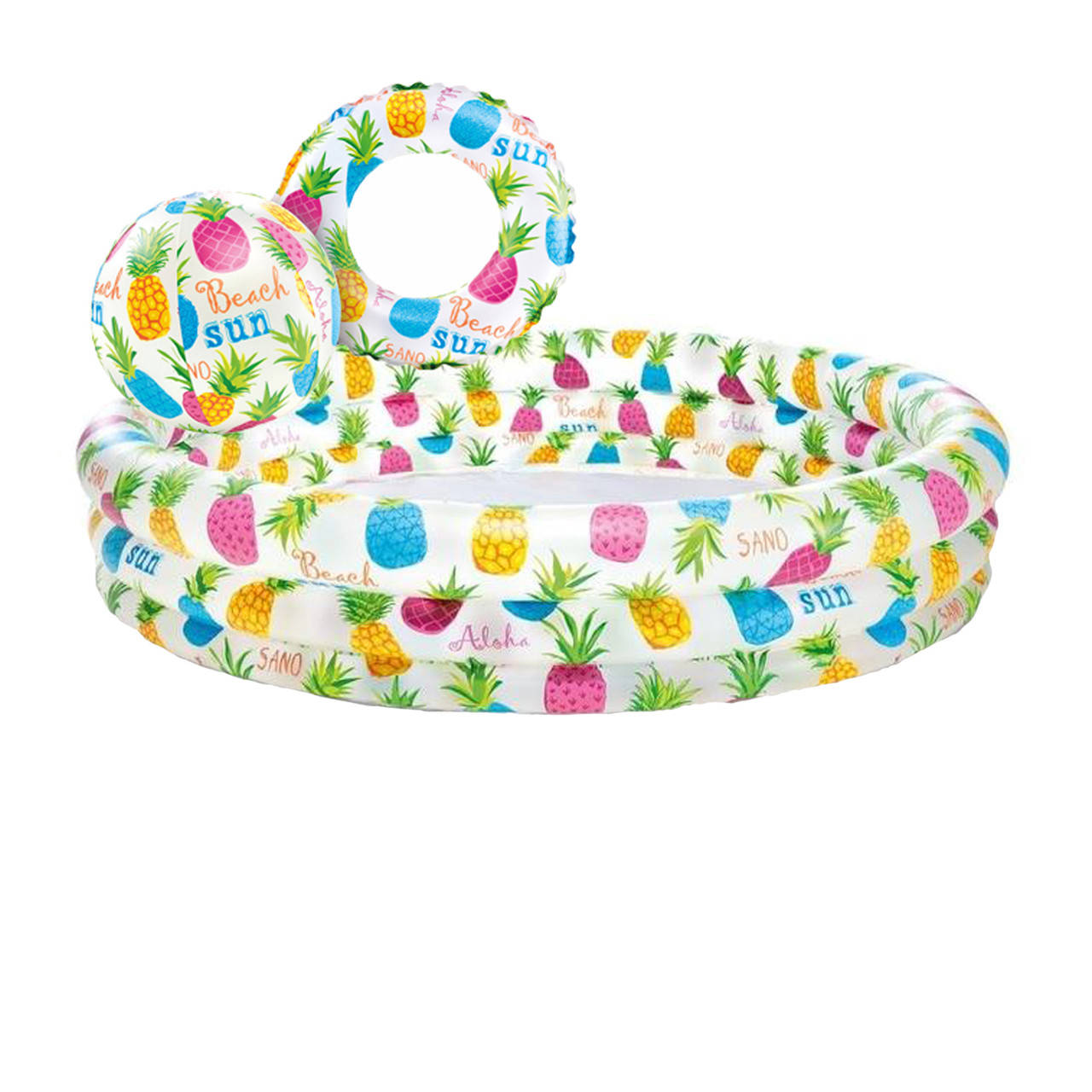 

Детский надувной бассейн Intex 59469 «Ананас», 132 х 28 см, с мячом и кругом, Белый