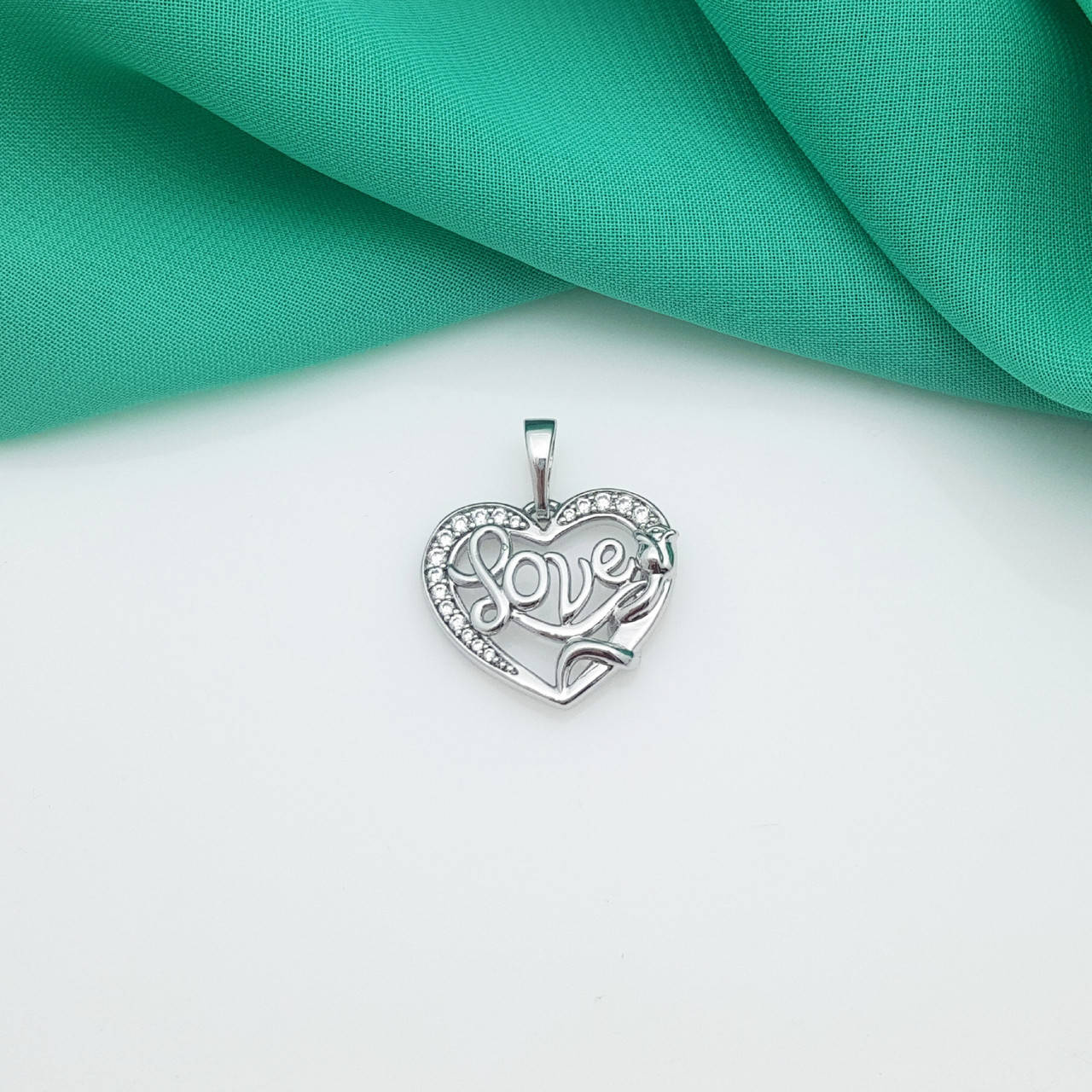 

Кулон Сердце "Love" с цирконием, Xuping, медсталь