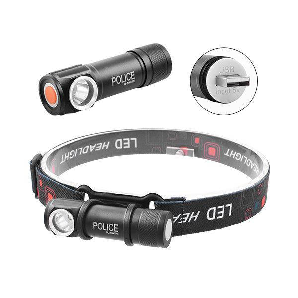 

Налобный фонарь Police BL-2155-XPE, встроенный аккумулятор, ЗУ USB, магнит, Черный