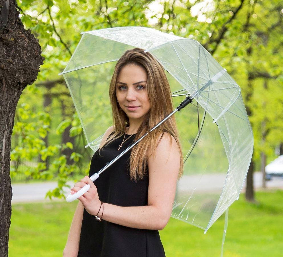 

Зонт трость прозрачный купол 8 спиц без принта Полуавтомат Женский купольный зонтик