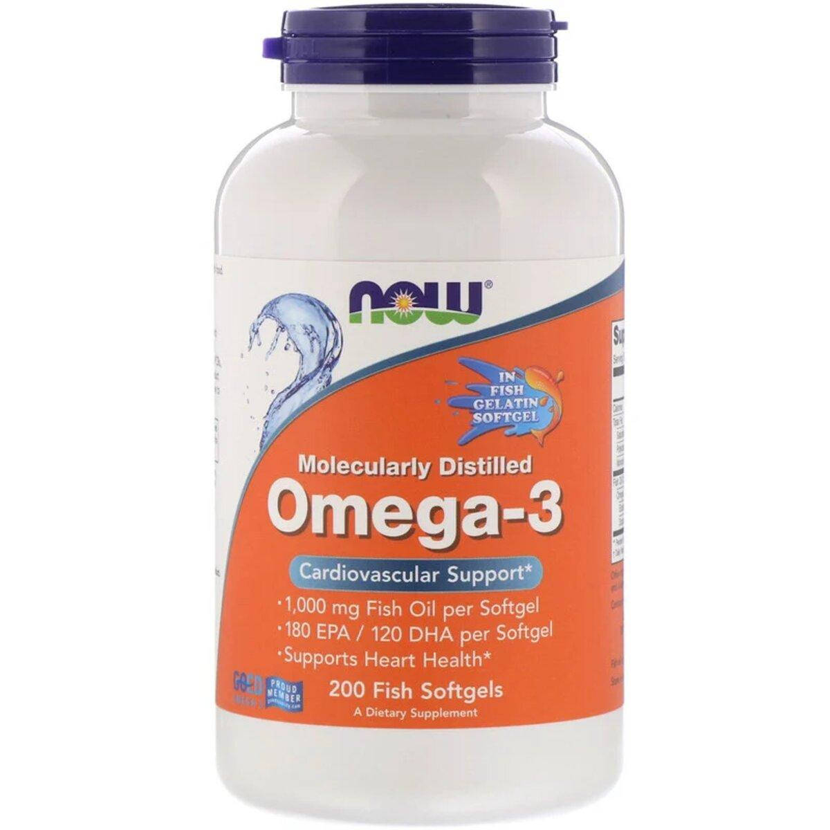 

Омега 3 1000мг 180 EPA/120 DHA Now Foods 200 капсул Molecularly Distilled Omega-3