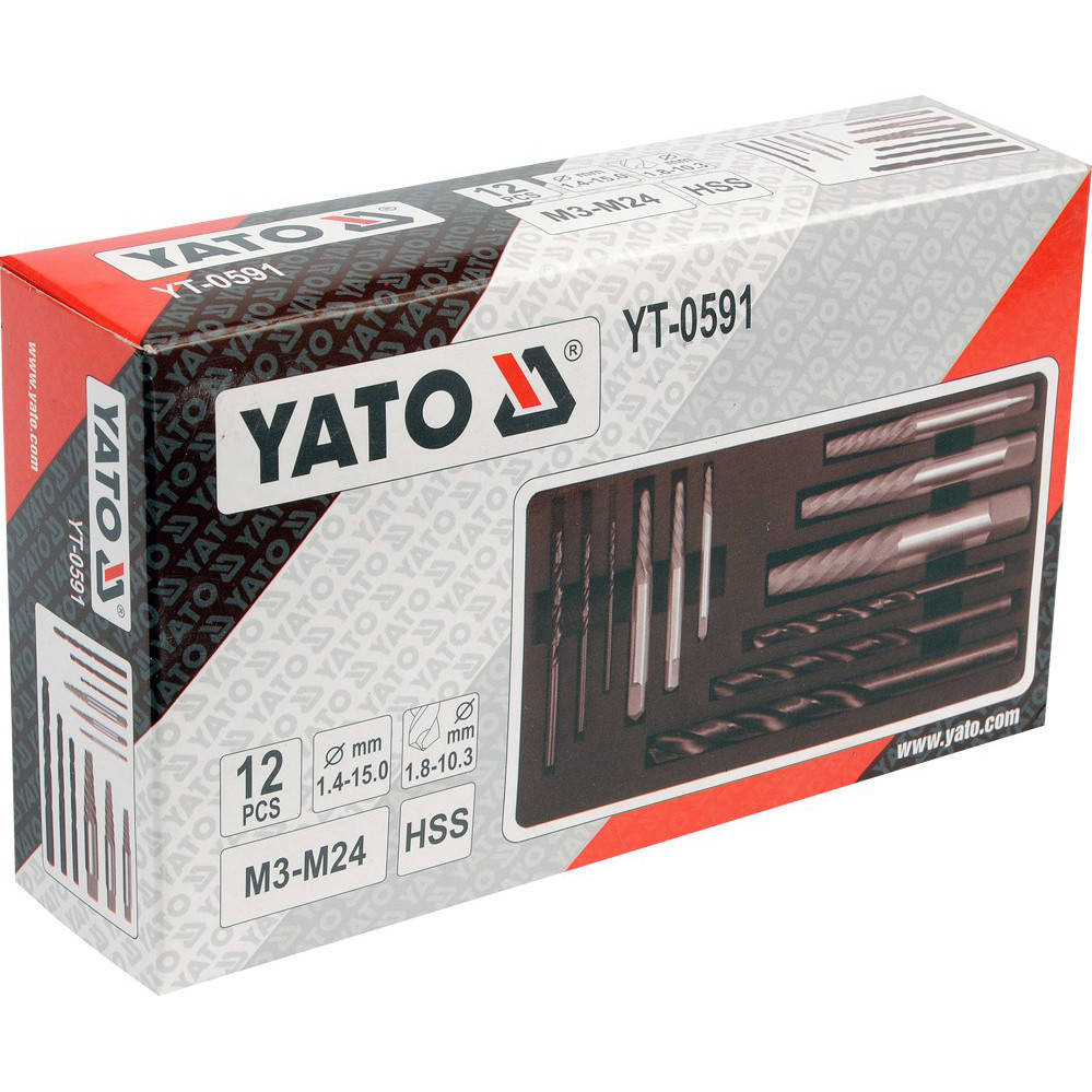 

Набор экстракторов М3-М24 и сверл 1,4-15,0 мм НSS YATO (YT-0591) 12 шт