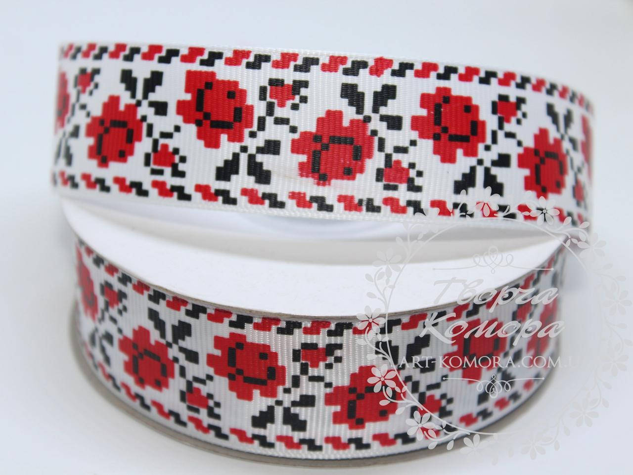 

Репс с рисунком "Вышитые цветы", 2,5 см