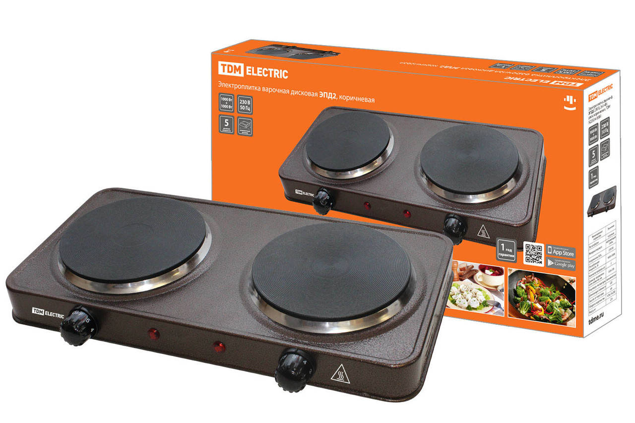 

Электроплитка двухконф. ЭПД2 230 В, 2х1 кВт, диск, коричневая, TDM