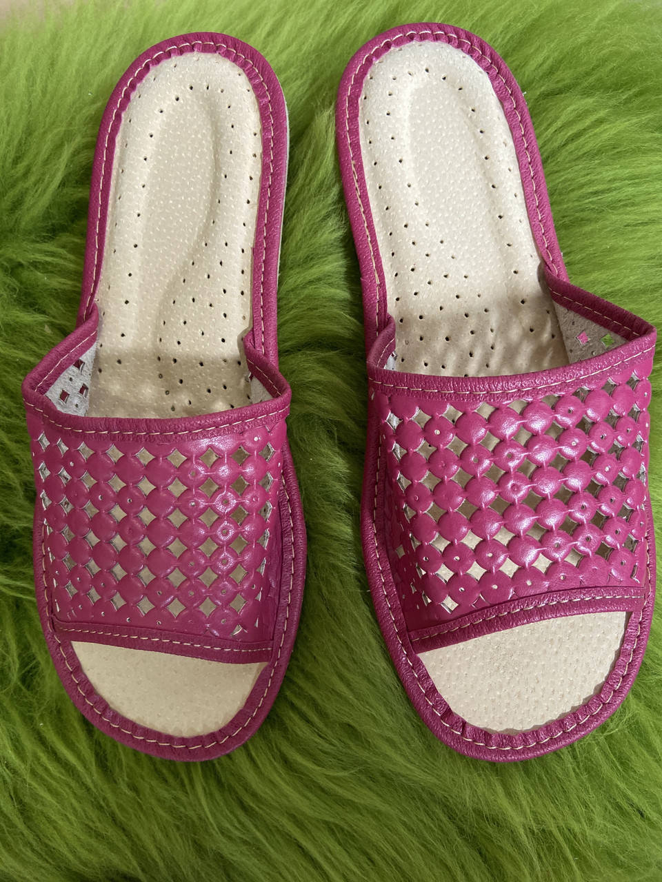 

Домашні шкіряні жіночі капці сітка, рожеві 38