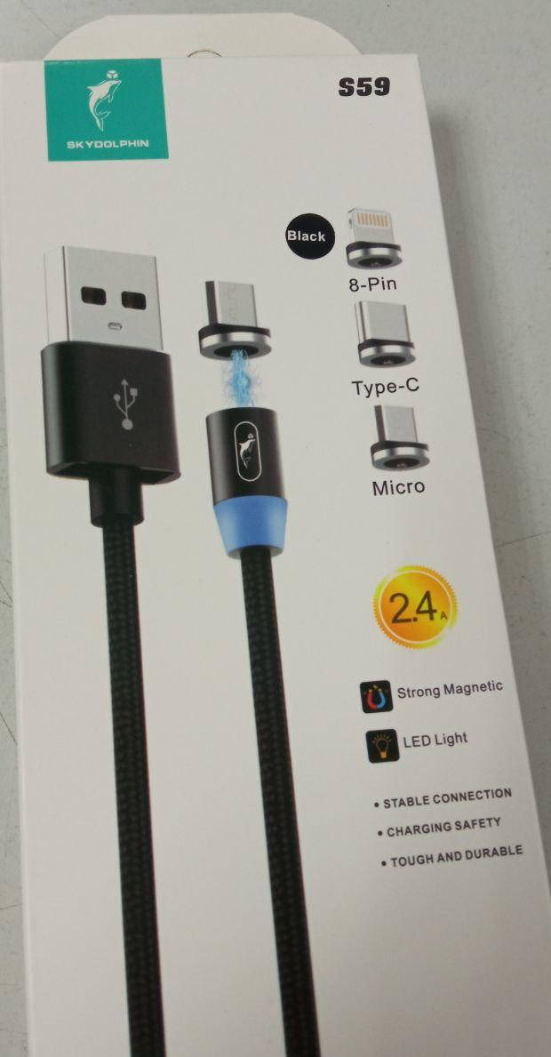 

Кабель тройной магнитный Lightning microUSB Type-C 1м SkyDolphin S59KIT Magnetic USB, Черный