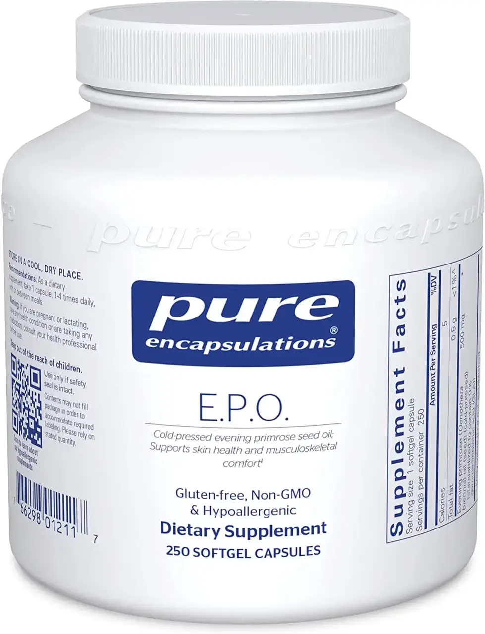 

Масло примулы вечерней, E.P.O. (evening primrose oil), Pure Encapsulations, 250 капсул (PE-01211)