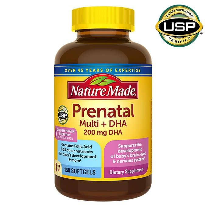 

Витамины для беременных Prenatal Multi +DHA,Пренаталь,Мульти,с ДГА,Nature Made150 кап.годен до 05/23