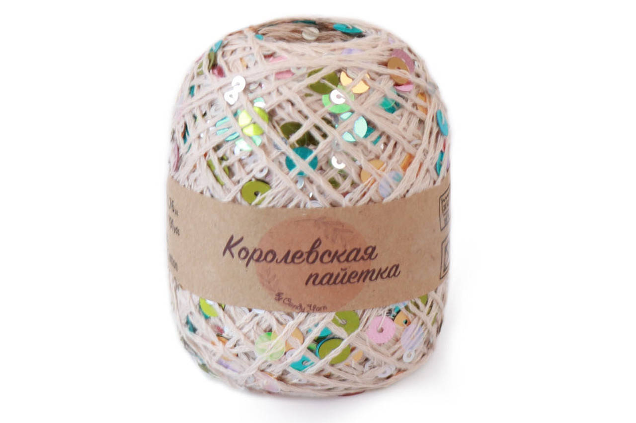 

Candу Yarn "Королевская пайетка", Пудра с галограммой, 3мм+6мм