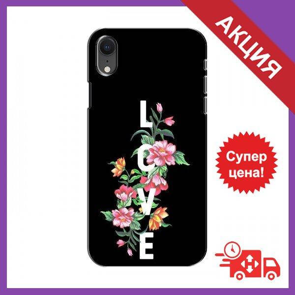 

Чехол для iPhone Xr / Бампер на iPhone Xr / Чехол для Айфон Хр (Цветы - LOVE)