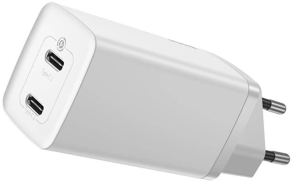 

Сетевое зарядное устройство с поддержкой быстрой зарядки Baseus GaN2 Lite Quick Charger 2xUSB Type-C 65W White, Белый