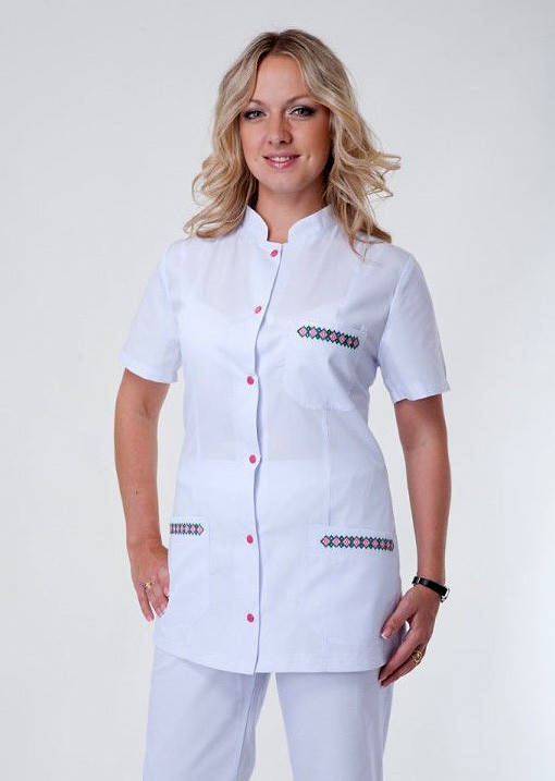 

Медицинский костюм женский "Health Life" батист с вышивкой 2253, Белый