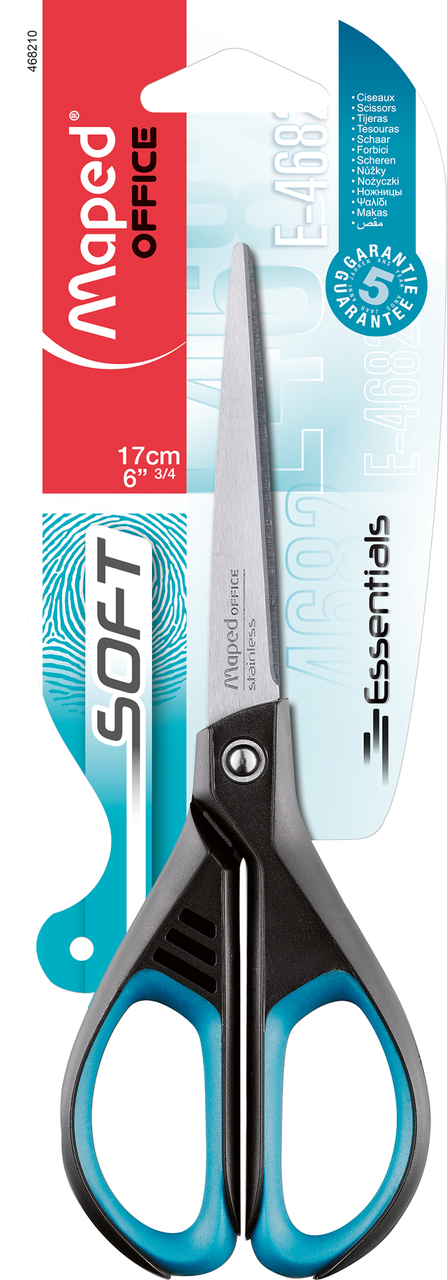 

Ножницы офисные ESSENTIALS SOFT 170мм блистер синие вставки