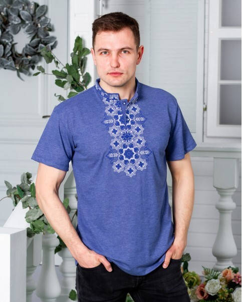 

Чоловіча футболка-вишиванка Galych S-3XL Захар джинс з синім 7706