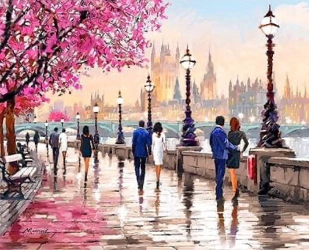 

50*40см Прогулка парком, 2в1 рисование и алмазная живопись