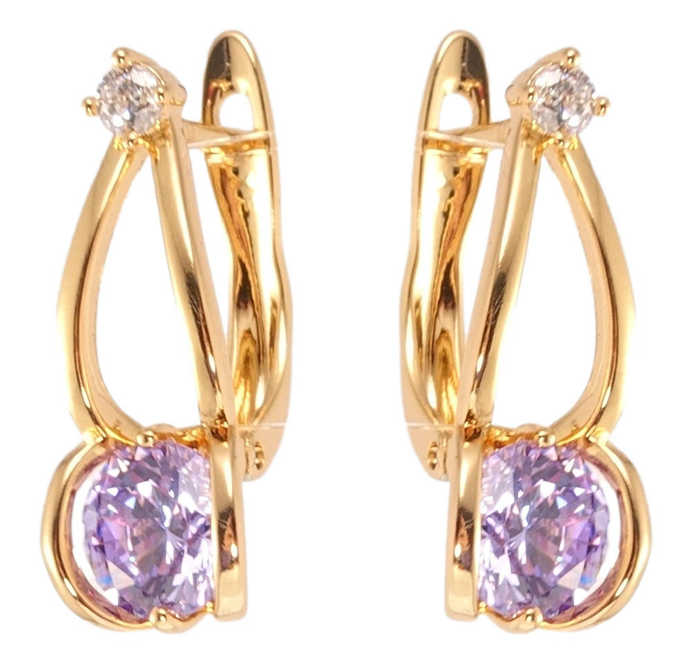 

Серьги Xuping Позолота 18K английский замок "Декоративные капельки с сиреневыми кристаллами в скрепке"