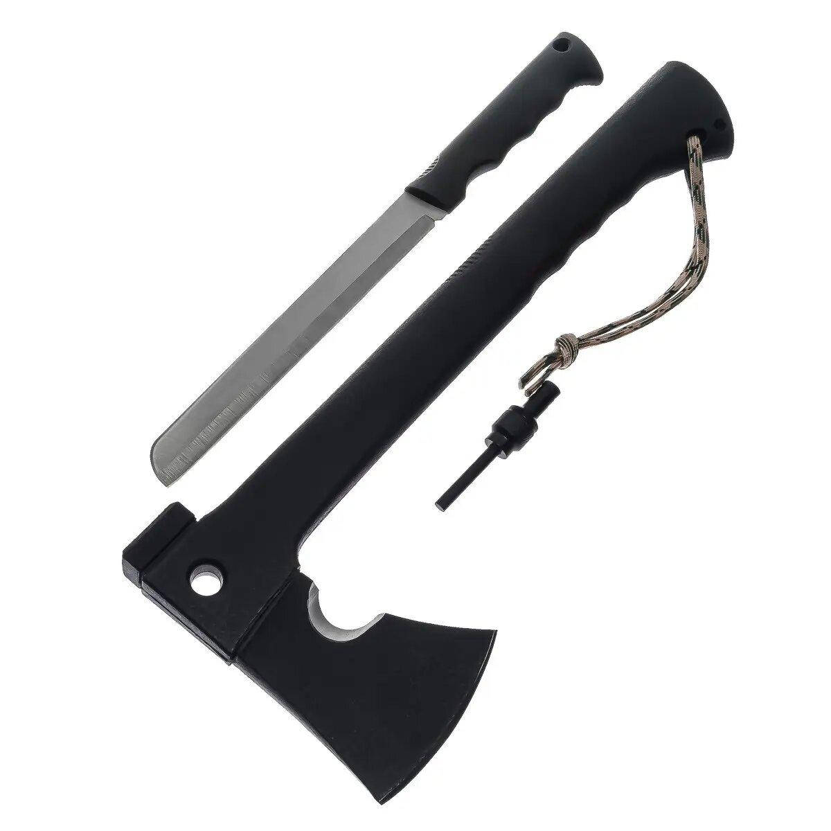 

Топор тактический для выживания с пилой, огнивом, молотком и стропорезом ODIN AXE