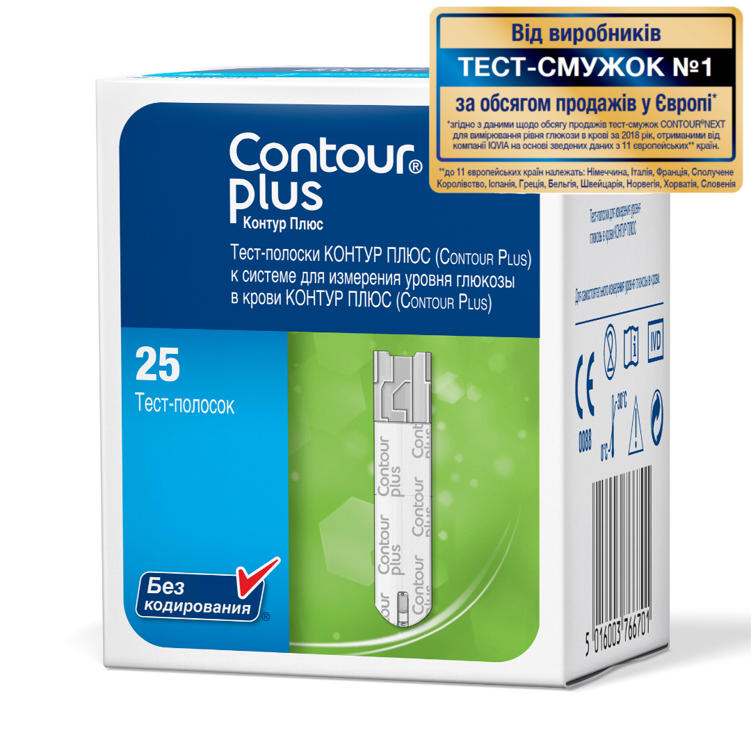 

Тест полоски для глюкометра 25шт - Contour Plus