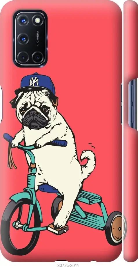 

Чехол для Oppo A72 с картинкой Чехлы для оппо а72 с принтом Мопс на велосипеде, Красный