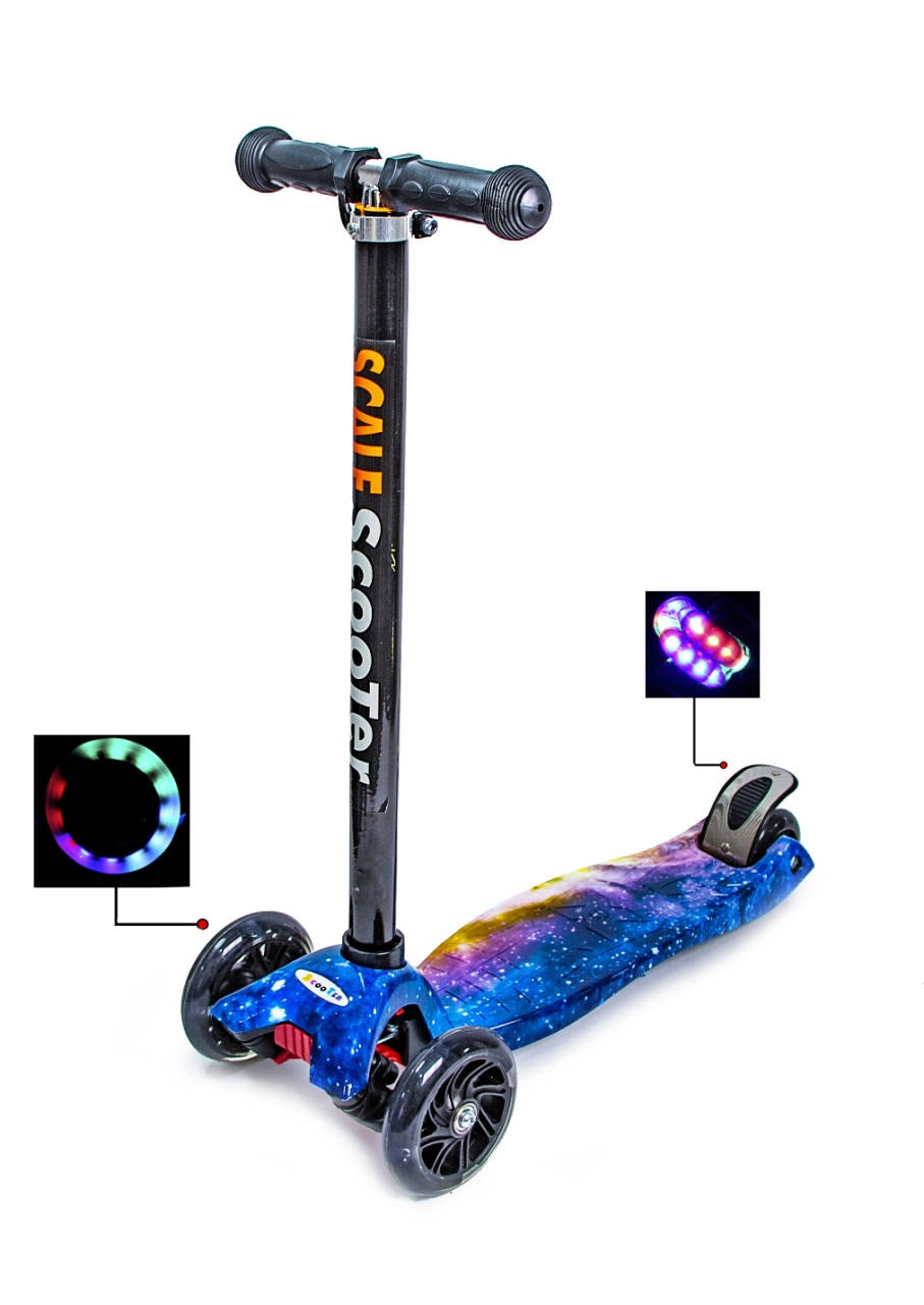 

Детский самокат с подсветкой колес MAXI Вселенная, Синий