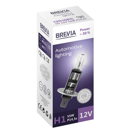 

Галогеновая лампа Brevia H1 Power +30% 12v/55w